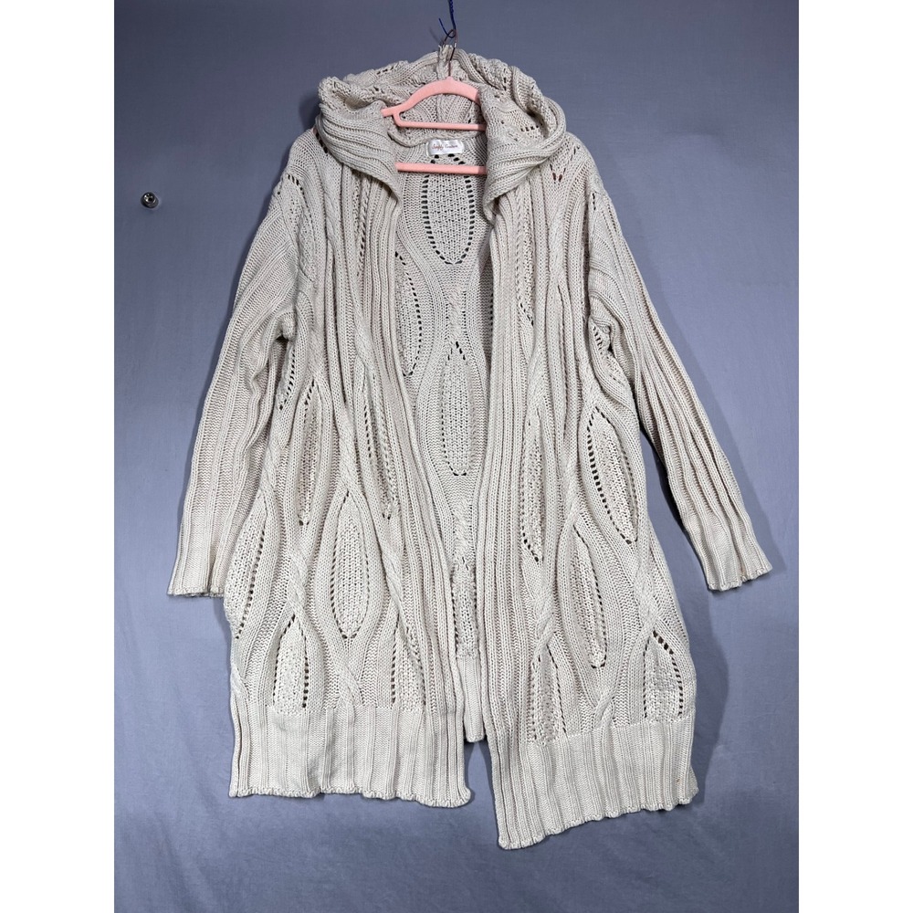 Simply Couture Cream Cable Knit Hooded Open Front Longline Cardigan Sweater 2XL